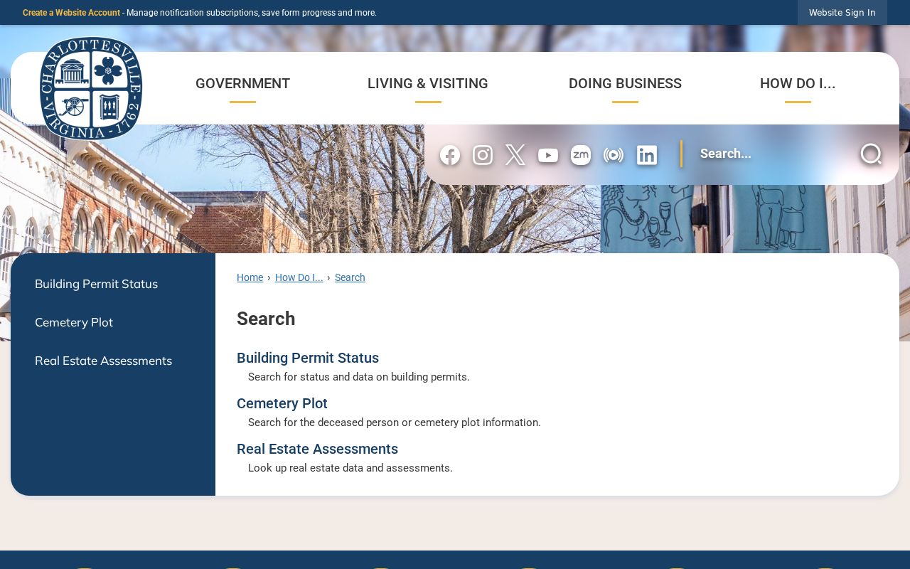 Charlottesville residents directory permit and cemetery search hub