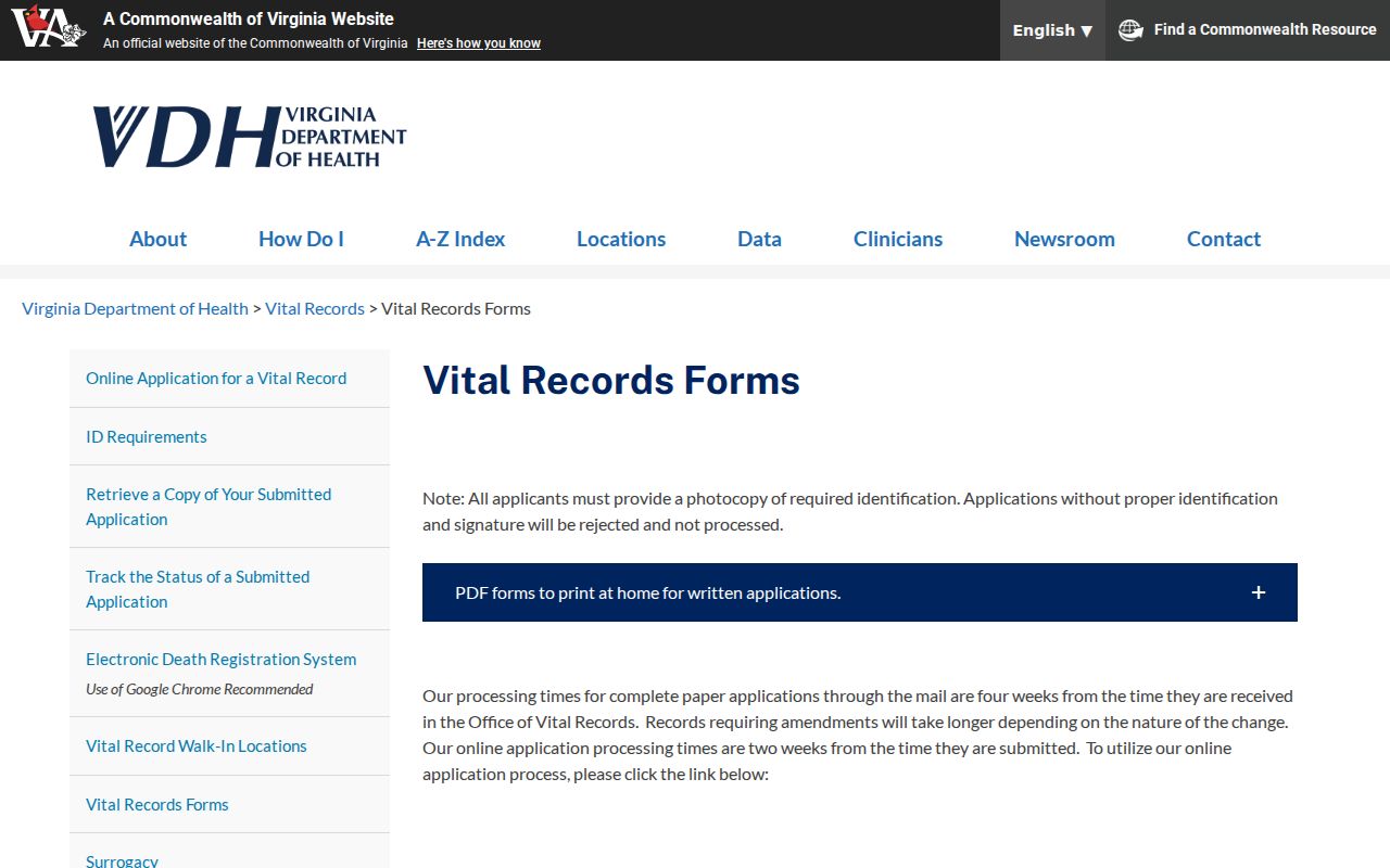 Charlottesville resident lookup Virginia vital record forms